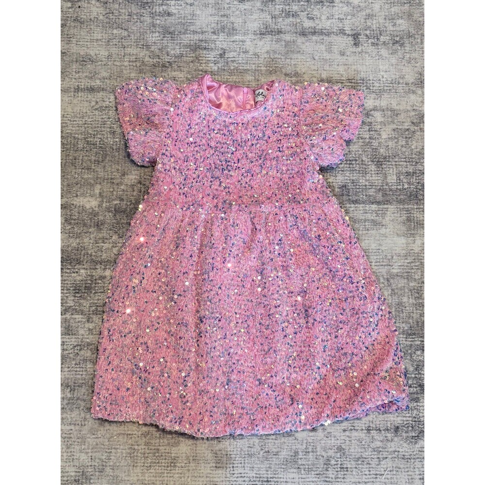 Lola and the Boys Pink Sequin Short Sleeve Bubble dress girls size 8